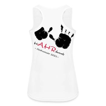We AHR together | Ahrtal Hochwasser SolidAHRität - Frauen Tank Top atmungsaktiv - Weiß - Hinten - Zoe (177cm)