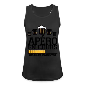 apéro en cours ,t-shirts apéro, message - Débardeur respirant Femme - noir - Devant - Zoe (177cm)