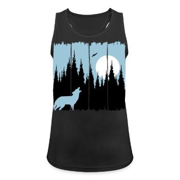 Wolf vor Mond/Sonne Waldbewohner Waldtier Geschenk - Frauen Tank Top atmungsaktiv - Schwarz - Vorne - Zoe (177cm)