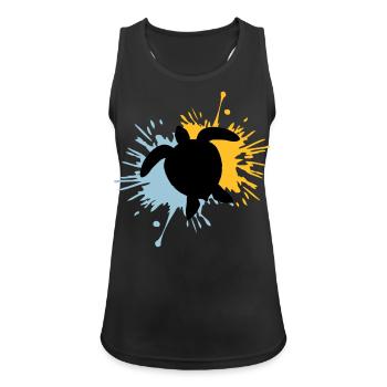 Blob de gouttes de tortue - Débardeur respirant Femme - noir - Devant - Zoe (177cm)