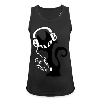 Cat Katzen Musik Headphones Kopfhörer Musik - Frauen Tank Top atmungsaktiv - Schwarz - Vorne - Zoe (177cm)