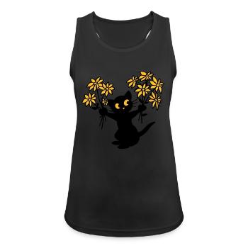 Die Katze mit Blumen - Frauen Tank Top atmungsaktiv - Schwarz - Vorne - Zoe (177cm)