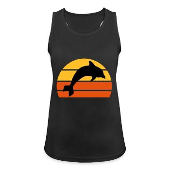 Springender Delphin vor einer geteilten Halbsonne - Frauen Tank Top atmungsaktiv - Schwarz - Vorne - Zoe (177cm)