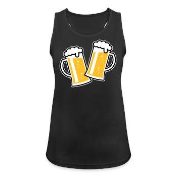 2 Maßkrüge Stoßen An (Bier / Bierseidel / 3C) - Frauen Tank Top atmungsaktiv - Schwarz - Vorne - Zoe (177cm)