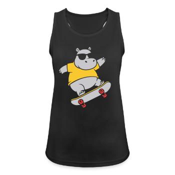 Cool Hippopotamus Skater Skateboard Vector - Women's Breathable Tank Top - black - Front - Zoe (177cm)