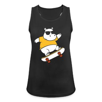 Cooles Nilpferd Skater Skateboard Vektor - Frauen Tank Top atmungsaktiv - Schwarz - Vorne - Zoe (177cm)