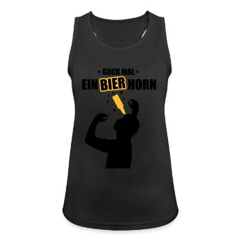 Ein Bierhorn - Malle T-Shirt - Mallorca Crew Shirt - Frauen Tank Top atmungsaktiv - Schwarz - Vorne - Zoe (177cm)