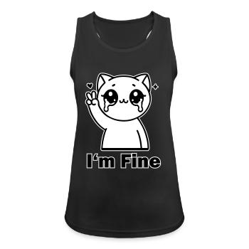 Crysis Cat Showing Peace Sign - "I'm Fine" Design - Women's Breathable Tank Top - black - Front - Zoe (177cm)