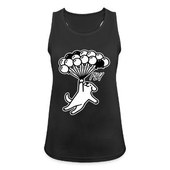 Dog flying away with balloons - Fly Design - Women's Breathable Tank Top - black - Front - Zoe (177cm)