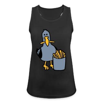 Glückliche Möwe geklaute Pommes - Frauen Tank Top atmungsaktiv - Schwarz - Vorne - Zoe (177cm)