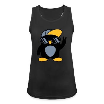 Cooler Pinguin Peace Handzeichen - Frauen Tank Top atmungsaktiv - Schwarz - Vorne - Zoe (177cm)