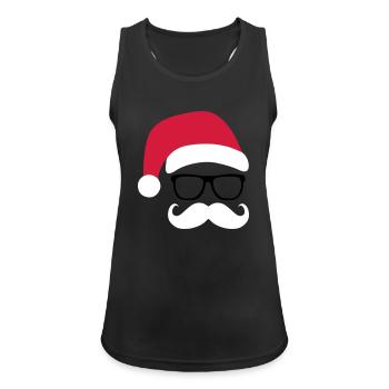 Funny Weihnachtsmann mit Nerd Brille und Mustache - Frauen Tank Top atmungsaktiv - Schwarz - Vorne - Zoe (177cm)