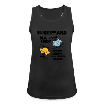 Eulen Ruhestand - na und? - Frauen Tank Top atmungsaktiv - Schwarz - Vorne - Zoe (177cm)