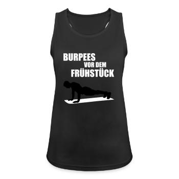 Burpees vor dem Frühstück - Frauen Tank Top atmungsaktiv - Schwarz - Vorne - Zoe (177cm)