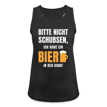 Bitte nicht schubsen ich habe ein Bier in der Hand - Frauen Tank Top atmungsaktiv - Schwarz - Vorne - Zoe (177cm)