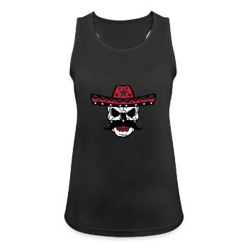tete de mort chapeau mexicain crane 58 - Débardeur respirant Femme - noir - Devant - Zoe (177cm)