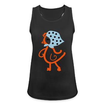 Poule Poulet au foulard bleu - Débardeur respirant Femme - noir - Devant - Zoe (177cm)