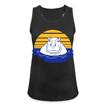 Hippopotamus Swimming Water Sun Cute Comic Cartoon - Women's Breathable Tank Top - black - Front - Zoe (177cm)