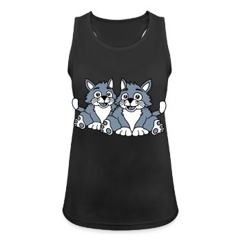 Deux chats heureux 2 amis Couple Équipe Couple - Débardeur respirant Femme - noir - Devant - Zoe (177cm)
