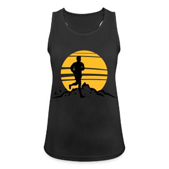 Sport - Jogger Berge Sonne - Frauen Tank Top atmungsaktiv - Schwarz - Vorne - Zoe (177cm)