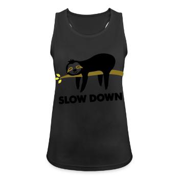 faultier slow down - Frauen Tank Top atmungsaktiv - Schwarz - Vorne - Zoe (177cm)
