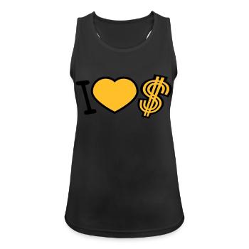 coeur dollar j'aime amour symbole signe argent riche - Débardeur respirant Femme - noir - Devant - Zoe (177cm)