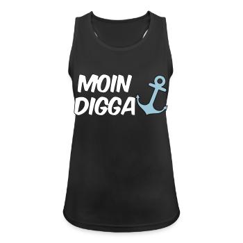 Moin Digga Hamburg - Frauen Tank Top atmungsaktiv - Schwarz - Vorne - Zoe (177cm)