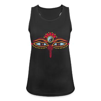 Buddha Augen, Buddhismus, Yoga, Yin Yang, Lotus - Frauen Tank Top atmungsaktiv - Schwarz - Vorne - Zoe (177cm)