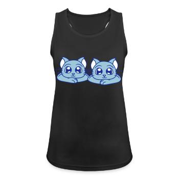 Deux chats heureux 2 amis Couple Équipe Couple - Débardeur respirant Femme - noir - Devant - Zoe (177cm)