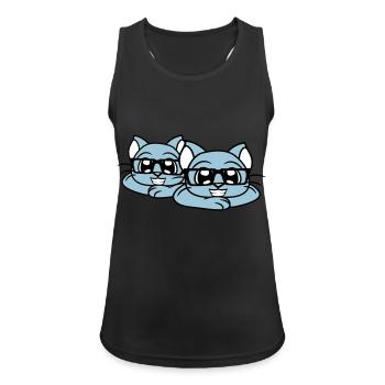 2 Clever Nerd Cats Lunettes à monture de corne Geek Eyewear Team - Débardeur respirant Femme - noir - Devant - Zoe (177cm)