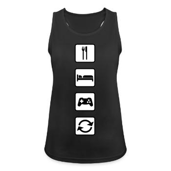 Eat Sleep Game Repeat - Frauen Tank Top atmungsaktiv - Schwarz - Vorne - Zoe (177cm)
