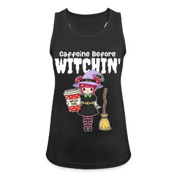 KOFFEIN VOR DEM HEXEN - HEXE HALLOWEEN - Frauen Tank Top atmungsaktiv - Schwarz - Vorne - Zoe (177cm)