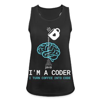 Coder T-Shirt: Coffee into Code – Nerdy Programmie - Frauen Tank Top atmungsaktiv - Schwarz - Vorne - Zoe (177cm)