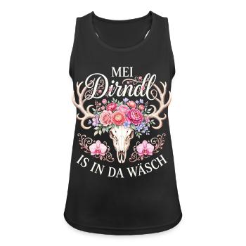 Mei Dirndl is in da Wäsch Trachtenshirt Damen - Frauen Tank Top atmungsaktiv - Schwarz - Vorne - Zoe (177cm)