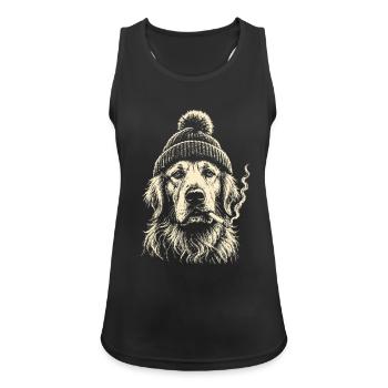 Vintage Smoking Golden Retriever Beanie Dog Meme  - Frauen Tank Top atmungsaktiv - Schwarz - Vorne - Zoe (177cm)