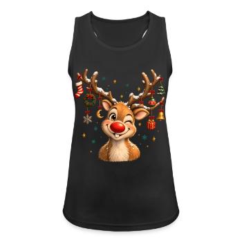 Vintage Christmas Reindeer, Cute Retro Reindeer - Frauen Tank Top atmungsaktiv - Schwarz - Vorne - Zoe (177cm)