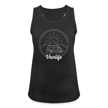 Van Life in den Bergen - Weiße Zeichnung - Frauen Tank Top atmungsaktiv - Schwarz - Vorne - Zoe (177cm)