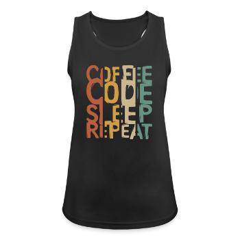Coffee Code Sleep Repeat – Entwickler Design - Frauen Tank Top atmungsaktiv - Schwarz - Vorne - Zoe (177cm)
