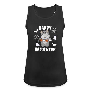 Hippo Happy Halloween Kürbis Fledermaus Kostüm - Frauen Tank Top atmungsaktiv - Schwarz - Vorne - Zoe (177cm)