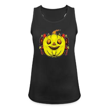 Grinsender Kürbis mit Pilzrahmen - Frauen Tank Top atmungsaktiv - Schwarz - Vorne - Zoe (177cm)