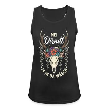 Mei Dirndl Is In Da Wäsch Hirsch Schädel Blumen - Frauen Tank Top atmungsaktiv - Schwarz - Vorne - Zoe (177cm)
