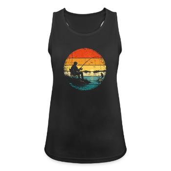 Angler - Fischer - Angel - angeln Sonnenuntergang - Frauen Tank Top atmungsaktiv - Schwarz - Vorne - Zoe (177cm)