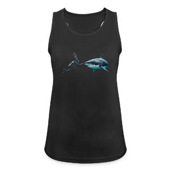 Scuba Diver Booping a Great White Shark  - Frauen Tank Top atmungsaktiv - Schwarz - Vorne - Zoe (177cm)