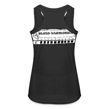 bluesharmonica - Frauen Tank Top atmungsaktiv - Schwarz - Hinten - Zoe (177cm)
