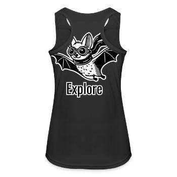Fliegende Fledermaus mit Brille und Schal - Explore Design - Frauen Tank Top atmungsaktiv - Schwarz - Hinten - Zoe (177cm)