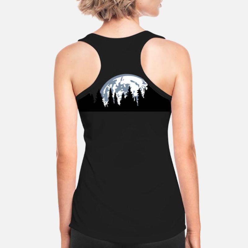 moon night full moon setting tree forest conifer Women's Breathable Tank Top