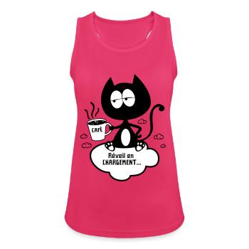 Chat fatigué avec café, réveil en chargement ! - Débardeur respirant Femme - fuchsia - Devant - Zoe (177cm)