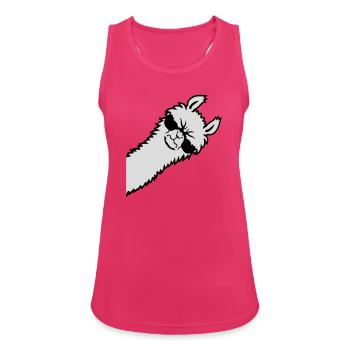 Llama en colère regard côté lunettes de soleil Cool Sour - Débardeur respirant Femme - fuchsia - Devant - Zoe (177cm)