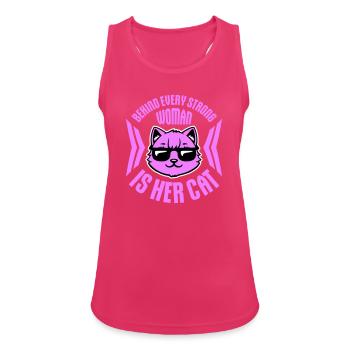 Derrière chaque femme forte se trouve son chat Spruch Katze - Débardeur respirant Femme - fuchsia - Devant - Zoe (177cm)