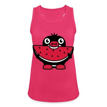 Le pingouin mange du melon fruit délicieux faim morsure fraîche - Débardeur respirant Femme - fuchsia - Devant - Zoe (177cm)